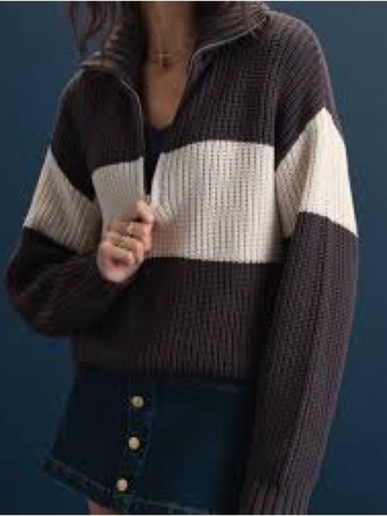 American Eagle Outfitters Sweaters - American Eagle Outfitters Cropped Half-Zip Sweater - Cream & Charcoal
